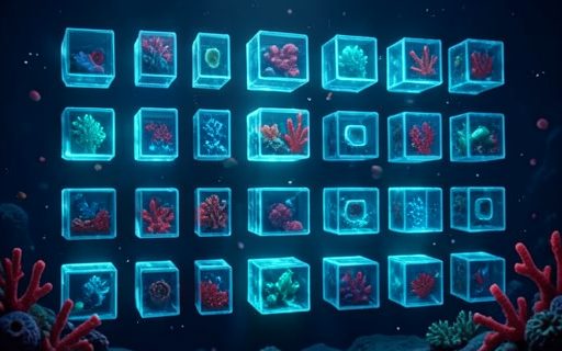 Mur de blocs modulaires lumineux, comme un catalogue