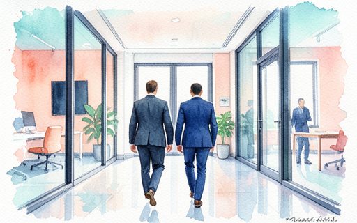 Jeunes professionnels qui entrent dans des bureaux accueillants