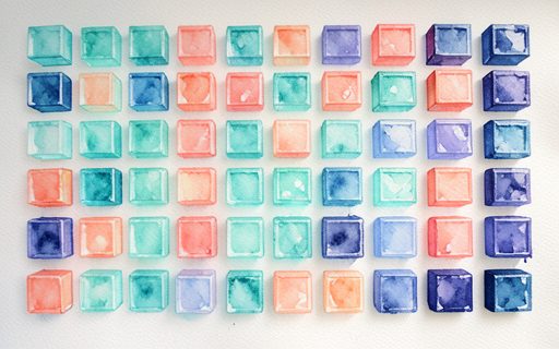 Mur de blocs modulaires lumineux, comme un catalogue