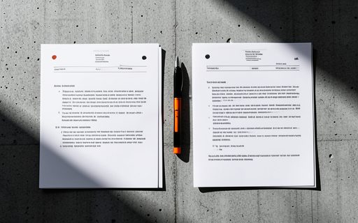 Deux feuilles de contrat et un stylo pose entre elles