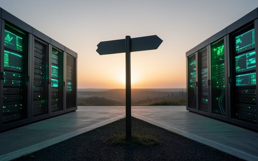 Panneau vide a un carrefour calme sous un horizon lumineux