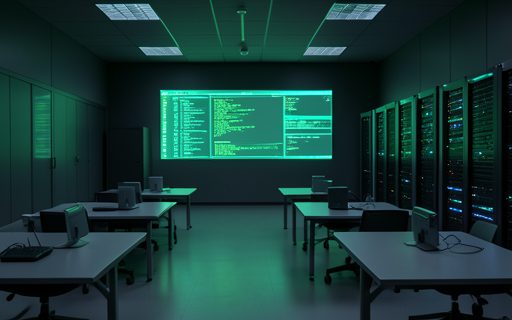 Salle de formation moderne et vide devant un grand ecran