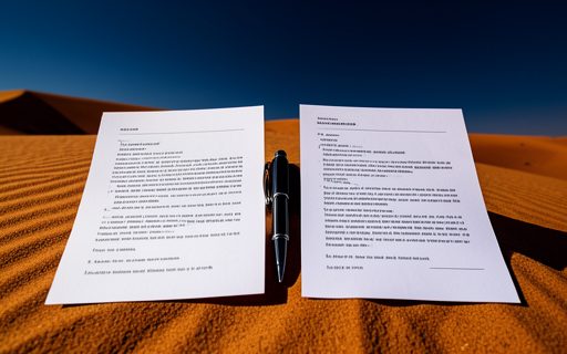 Deux feuilles de contrat et un stylo pose entre elles