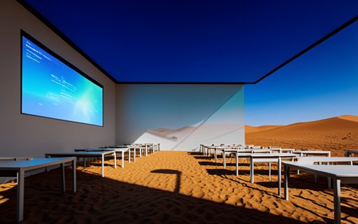 Salle de formation moderne et vide devant un grand ecran