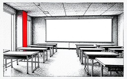 Salle de formation moderne et vide devant un grand ecran