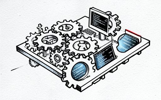 Engrenages et fenetres de code qui forment une plateforme de services