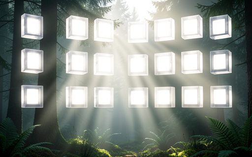 Mur de blocs modulaires lumineux, comme un catalogue