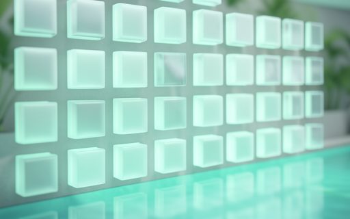 Mur de blocs modulaires lumineux, comme un catalogue