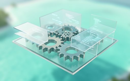 Engrenages et fenetres de code qui forment une plateforme de services