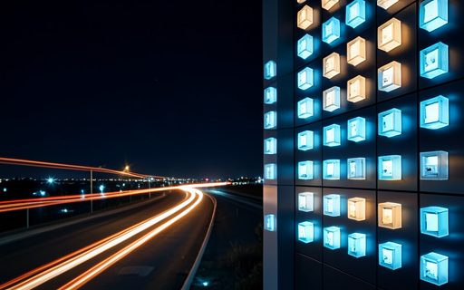 Mur de blocs modulaires lumineux, comme un catalogue
