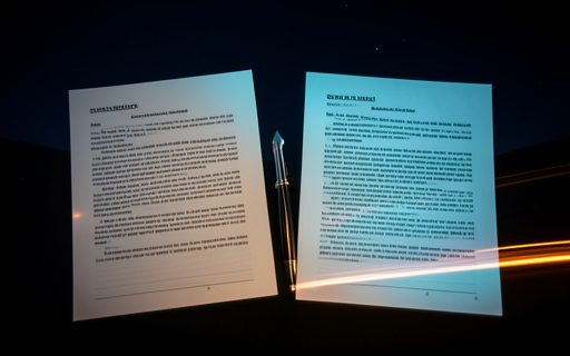 Deux feuilles de contrat et un stylo pose entre elles