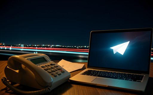 Telephone et enveloppe pres d un ordinateur, avion en papier de lumiere