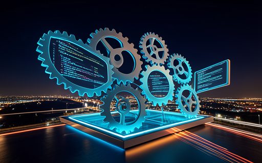 Engrenages et fenetres de code qui forment une plateforme de services