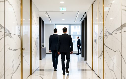 Jeunes professionnels qui entrent dans des bureaux accueillants