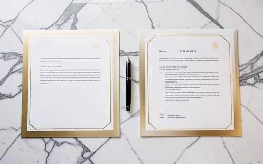 Deux feuilles de contrat et un stylo pose entre elles