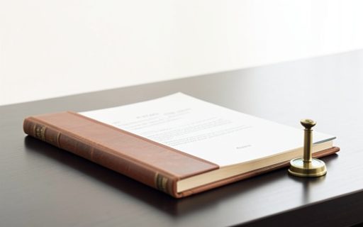 Registre ferme et presse-papier sur un bureau range