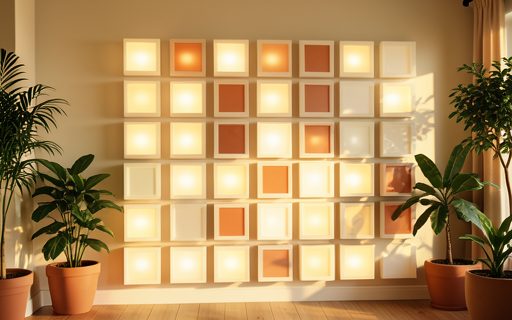 Mur de blocs modulaires lumineux, comme un catalogue
