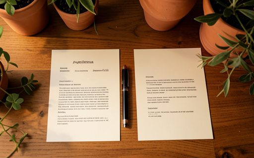 Deux feuilles de contrat et un stylo pose entre elles