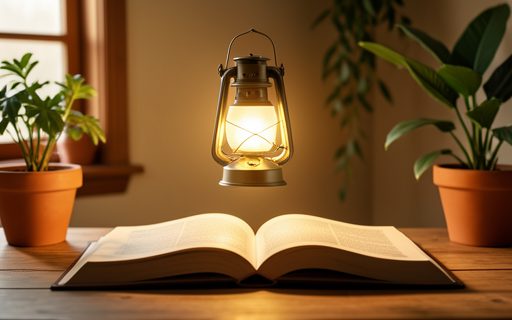 Livre ouvert surmonte d une lanterne lumineuse