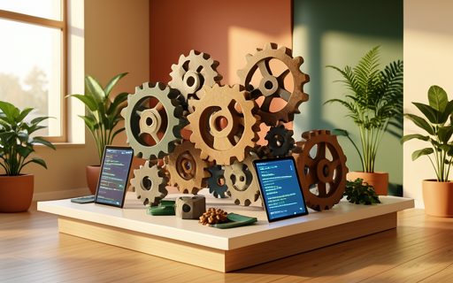 Engrenages et fenetres de code qui forment une plateforme de services