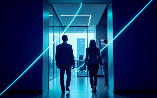 Jeunes professionnels qui entrent dans des bureaux accueillants