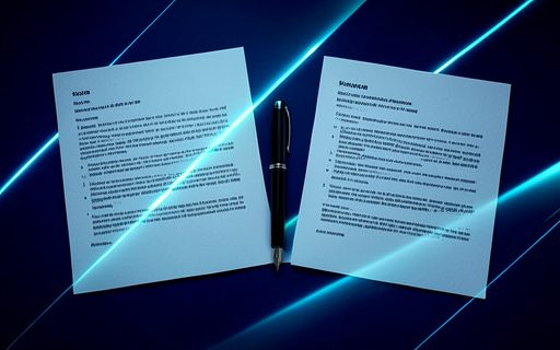 Deux feuilles de contrat et un stylo pose entre elles