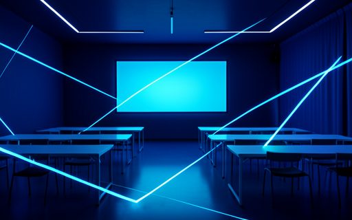 Salle de formation moderne et vide devant un grand ecran