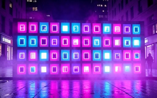Mur de blocs modulaires lumineux, comme un catalogue