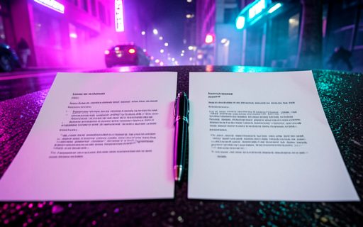 Deux feuilles de contrat et un stylo pose entre elles