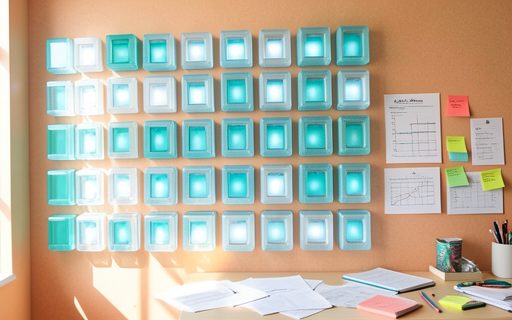Mur de blocs modulaires lumineux, comme un catalogue